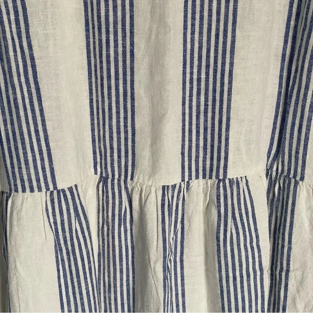 New! J Crew Linen-blend striped mini dress  Ivory Brilliant Blue 18988